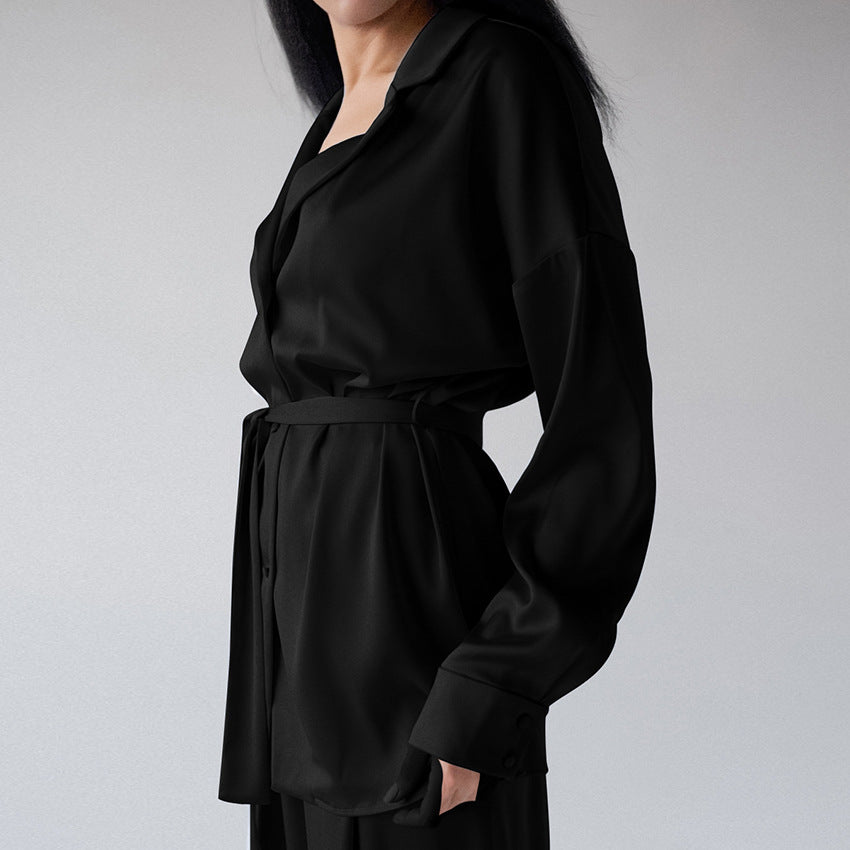 Solid Color Ladies Loungewear Satin Satin Top Trousers