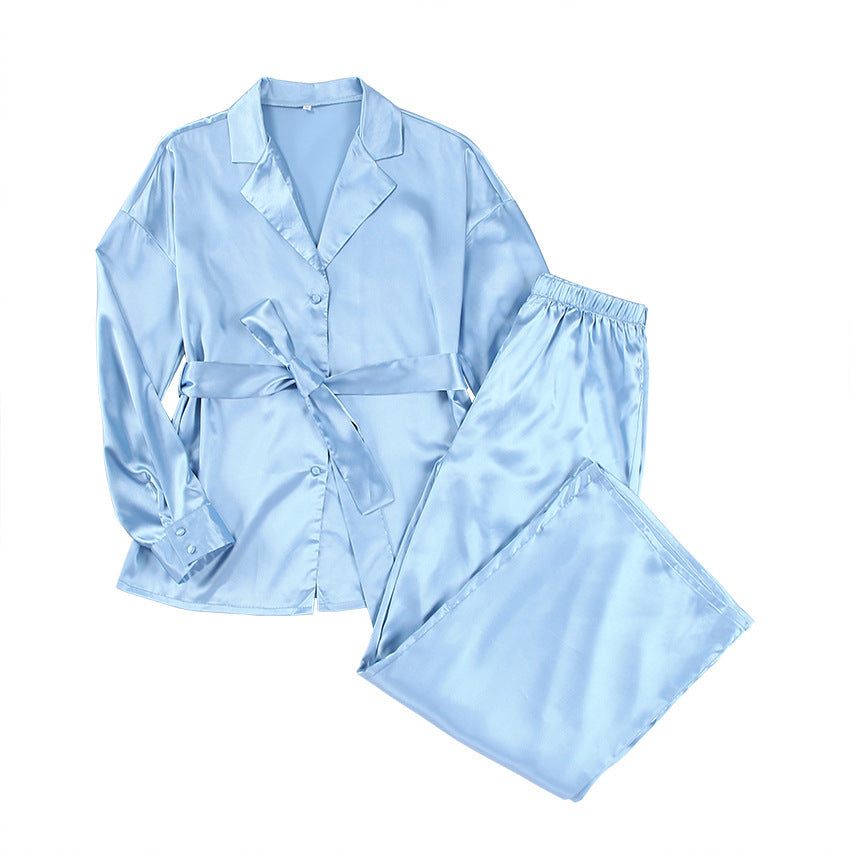 Solid Color Ladies Loungewear Satin Satin Top Trousers