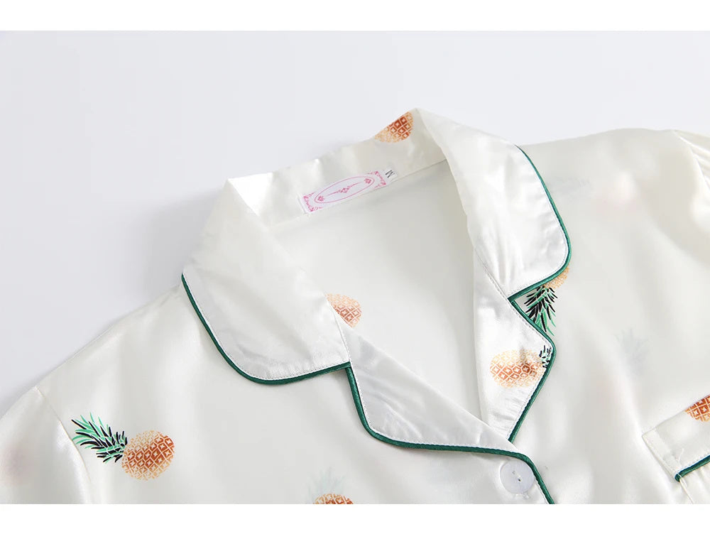 Ice Silk Printed Sweet Cute Loungewear Seven-piece Pajamas Suit